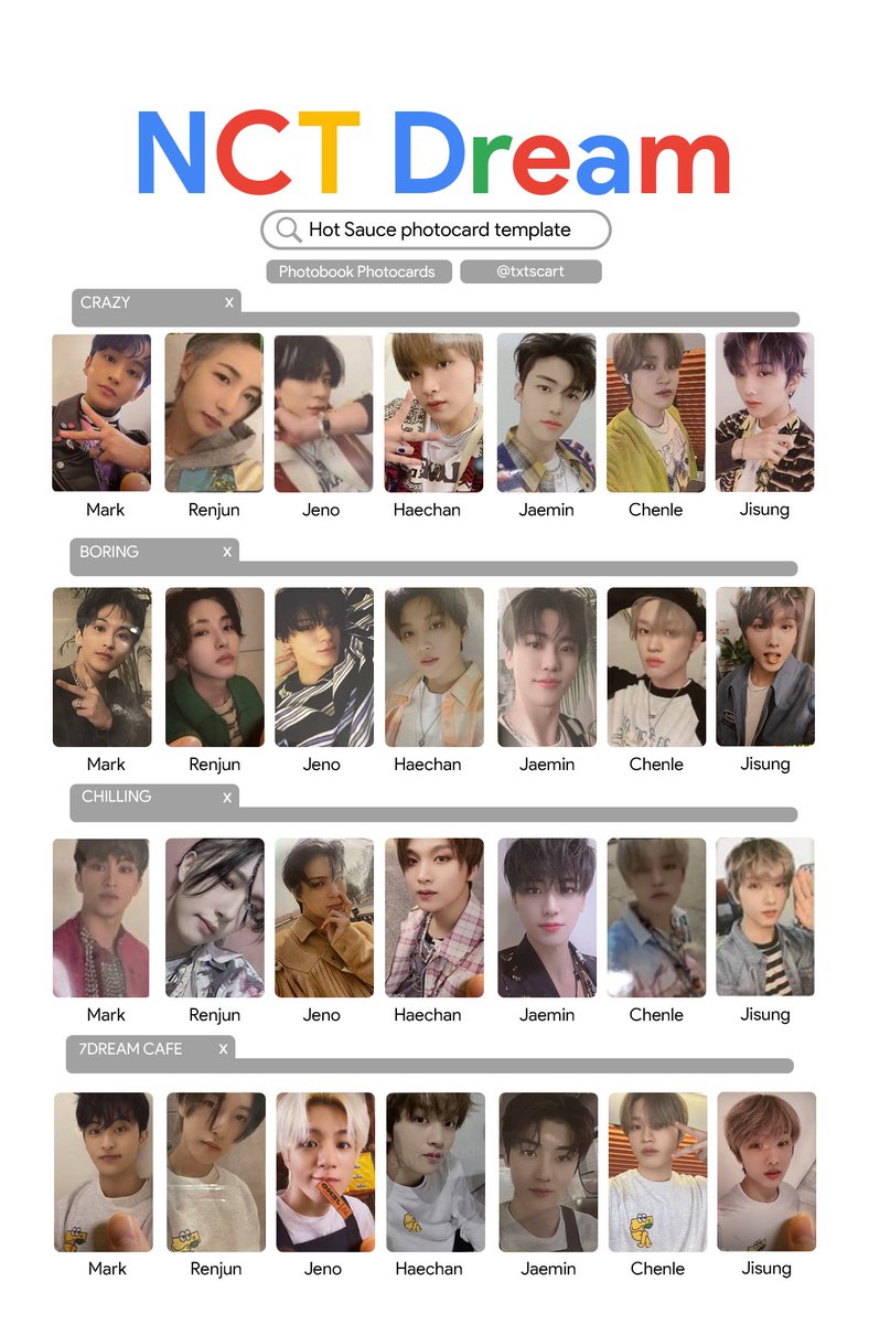 COMPLETE NCT DREAM HOT SAUCE PHOTOCARD TEMPLATE 엔시티 드림 맛