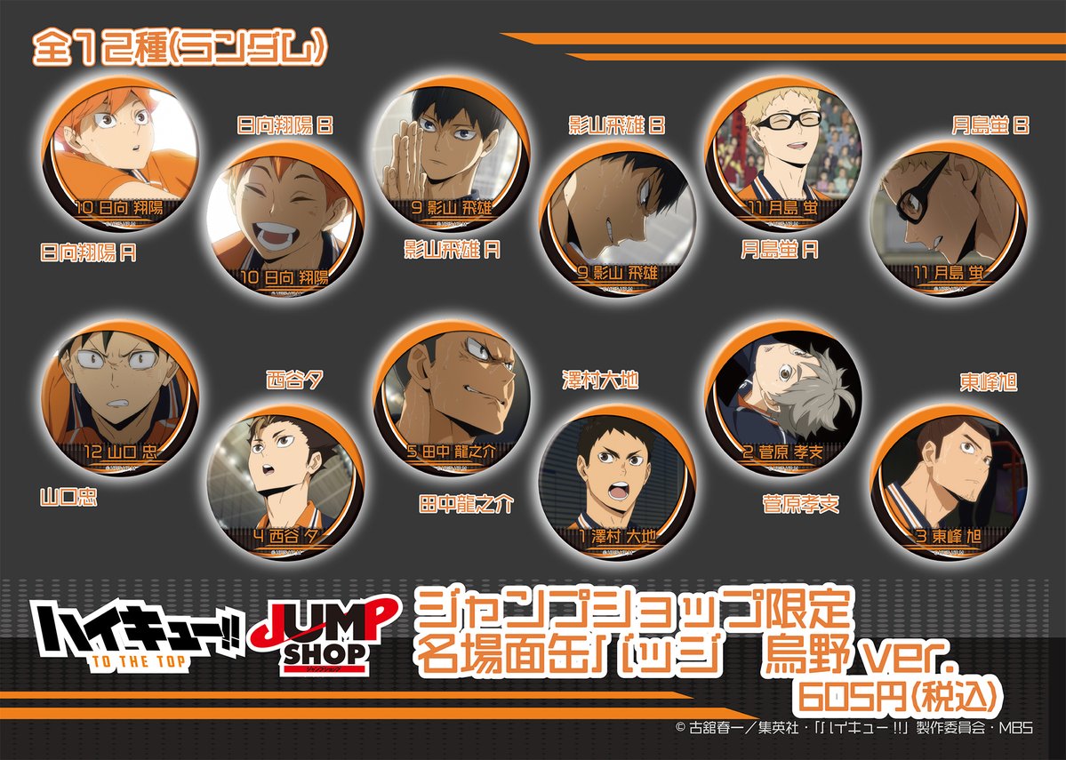 ハイキュー　J_WORLD TOKYO 　長方形　缶バッジ　烏野　ジャンプ ハイキュー!!」の描き下ろしイラストを使用した「メタリック缶バッジ6