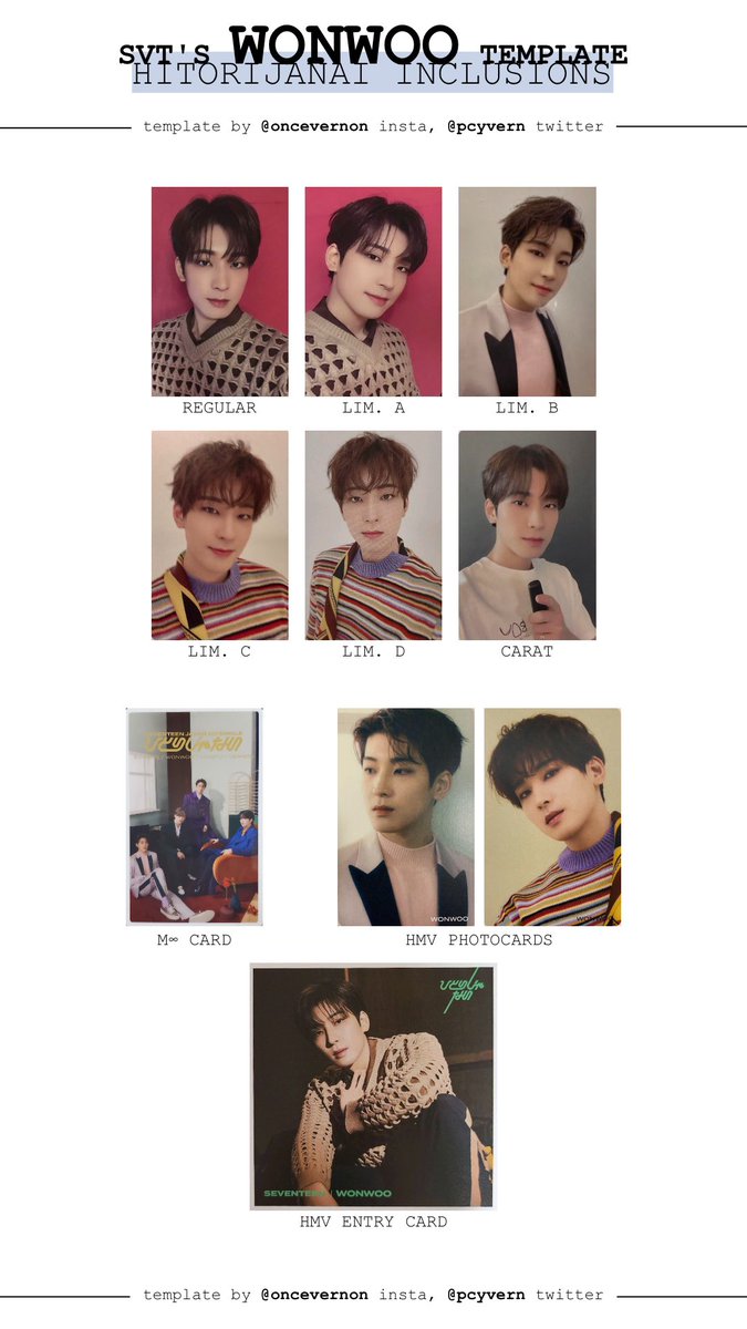 jun, hoshi, wonwoo, and woozi hitorijanai photocard and hmv bonus