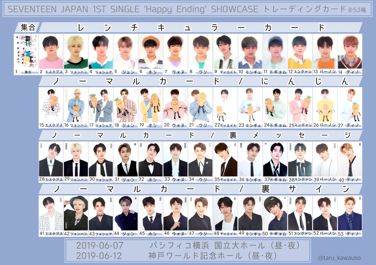 Seventeen Japan 1st Single Happy Ending Showcase Trading Card set