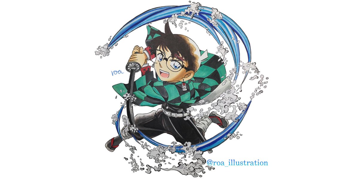 Instagram @roa_illustration より コナンくん×竈門炭治郎 #着せ替え