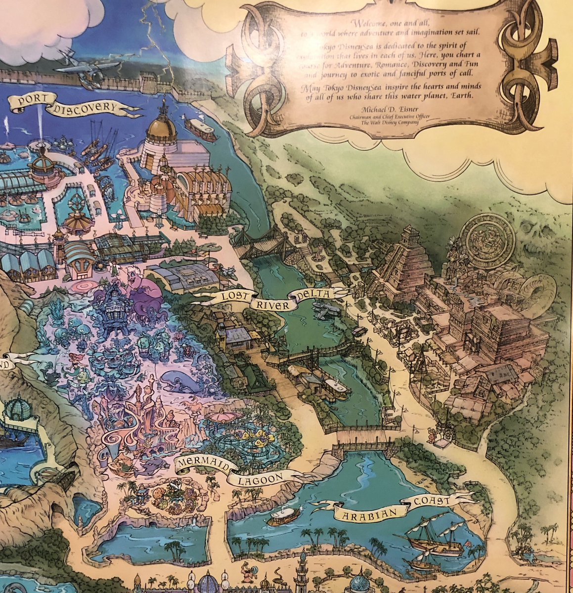 東京ディズニーシー開園時のマップポスター。 海に怪物描きがち