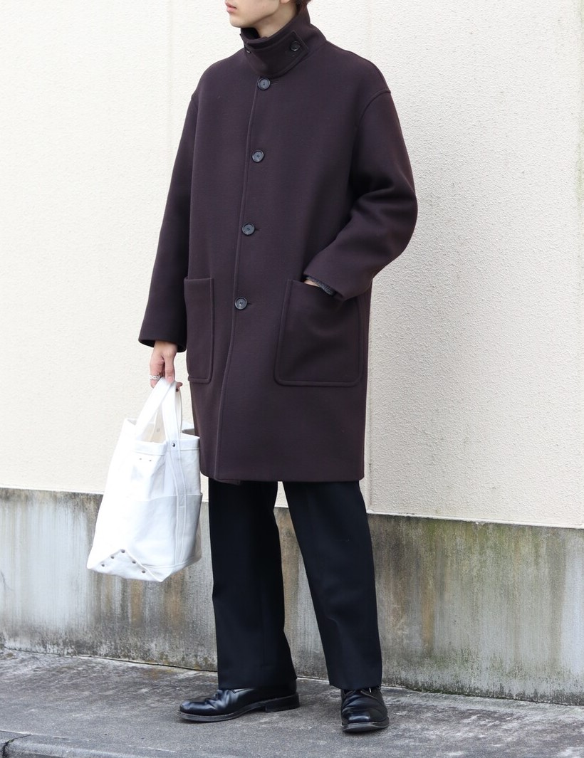 AURALEE】 DOUBLE CLOTH LIGHT MELTON SOUTIEN COLLAR COAT 着用