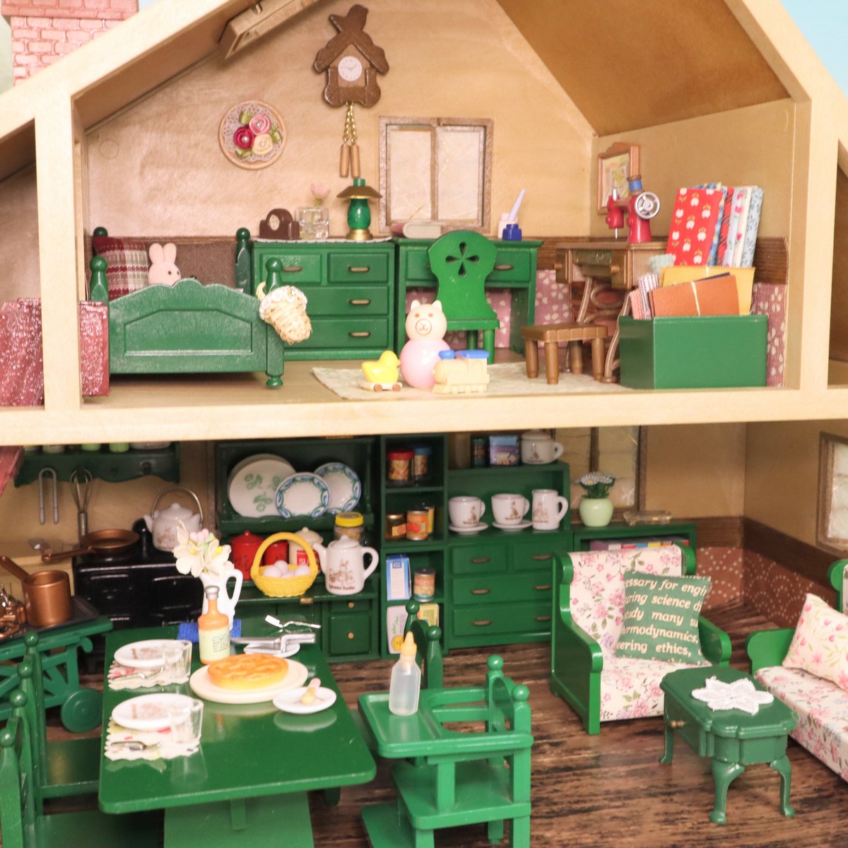 デラックスハウス×緑家具 #シルバニアファミリー #昭和レトロ