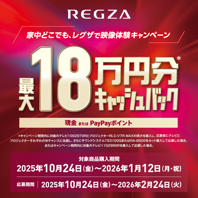 REGZA 家中どこでも、レグザで映像体験キャンペーン 最大18万円分