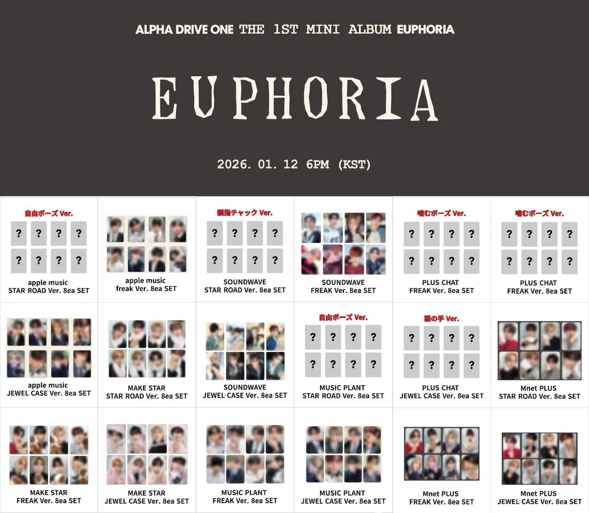 ALPHA DRIVE ONE THE 1ST MINI ALBUM [EUPHORIA] 店舗特典の絵柄 続々