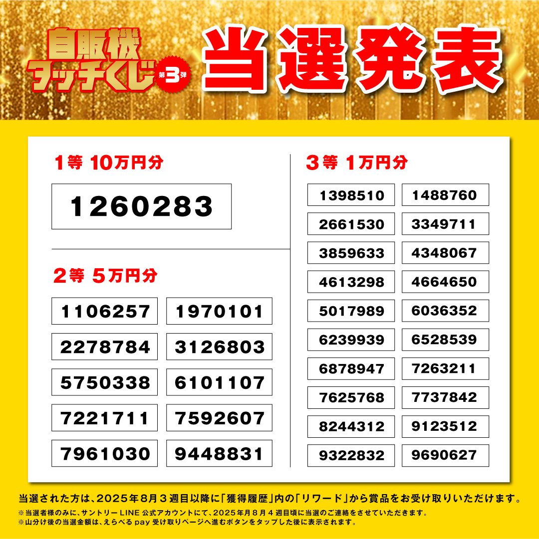 自販機タッチくじ 第3弾 当選結果発表！！✨✨ 見事リポスト1万を達成