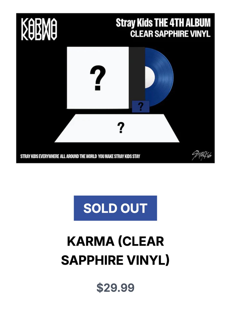 Stray Kids Shop] KARMA (CLEAR SAPPHIRE VINYL) have been sold out