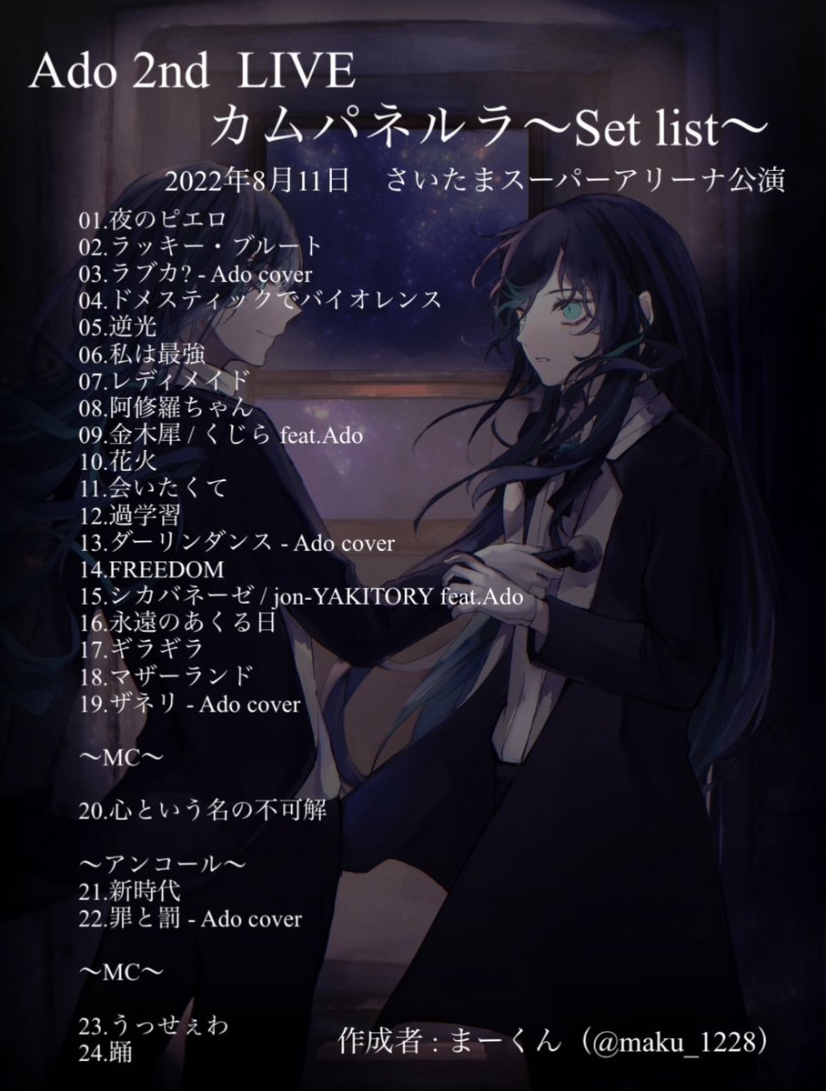 Ado 2nd LIVE カムパネルラ〜Set list〜 2022.8.11 さいたまスーパー