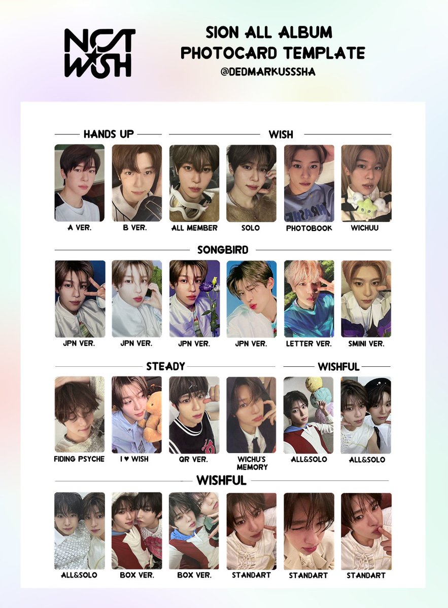 NCT WISH💫 Sion, Riku, Yushi ALL ALBUM PHOTOCARD TEMPLATE 엔시티