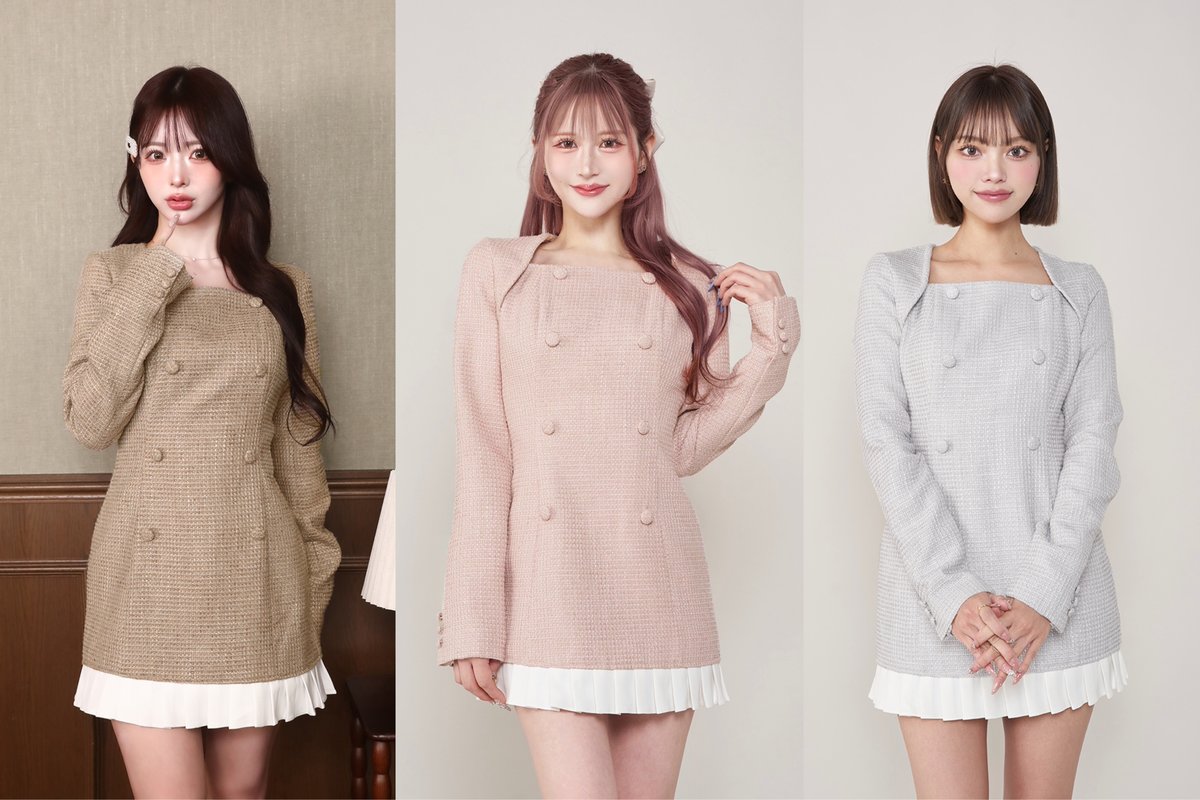 coming soon 【プリーツドッキングツイードミニワンピース】 大人