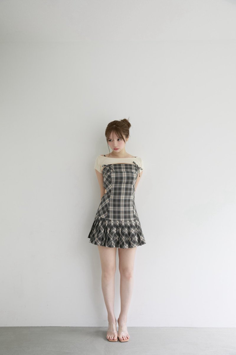 Karen check mini dress color beige size s/m ¥17600-tax in gray