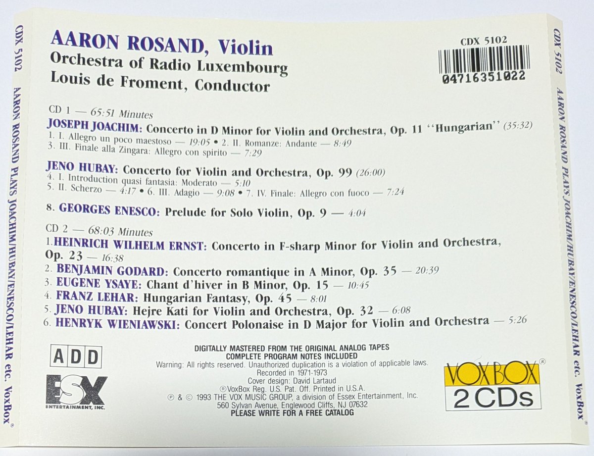 アーロン・ローザンドでヴァイオリン名曲集聴いています😆 先日