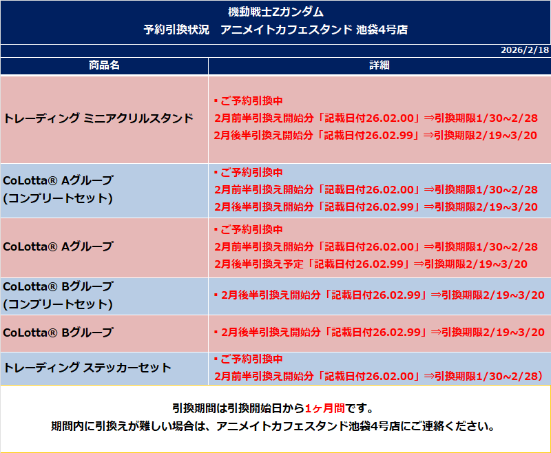 機動戦士Zガンダム】 お引換期限が近付いている商品がございます