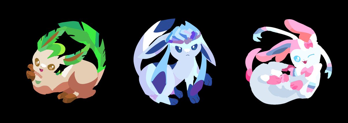 ポケモンイラスト リーフィア&グレイシア&ニンフィア