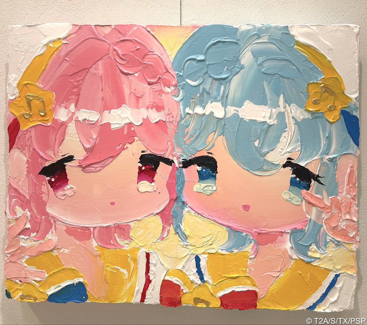 展示の様子になります🩷🩵原画ならではの絵具の厚みなどぜひ体感して