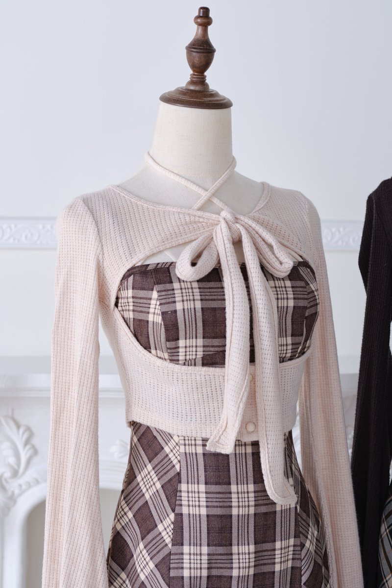 リボンファーボレロ×チェックロングワンピ のマネキン♡ 発売日：2/28
