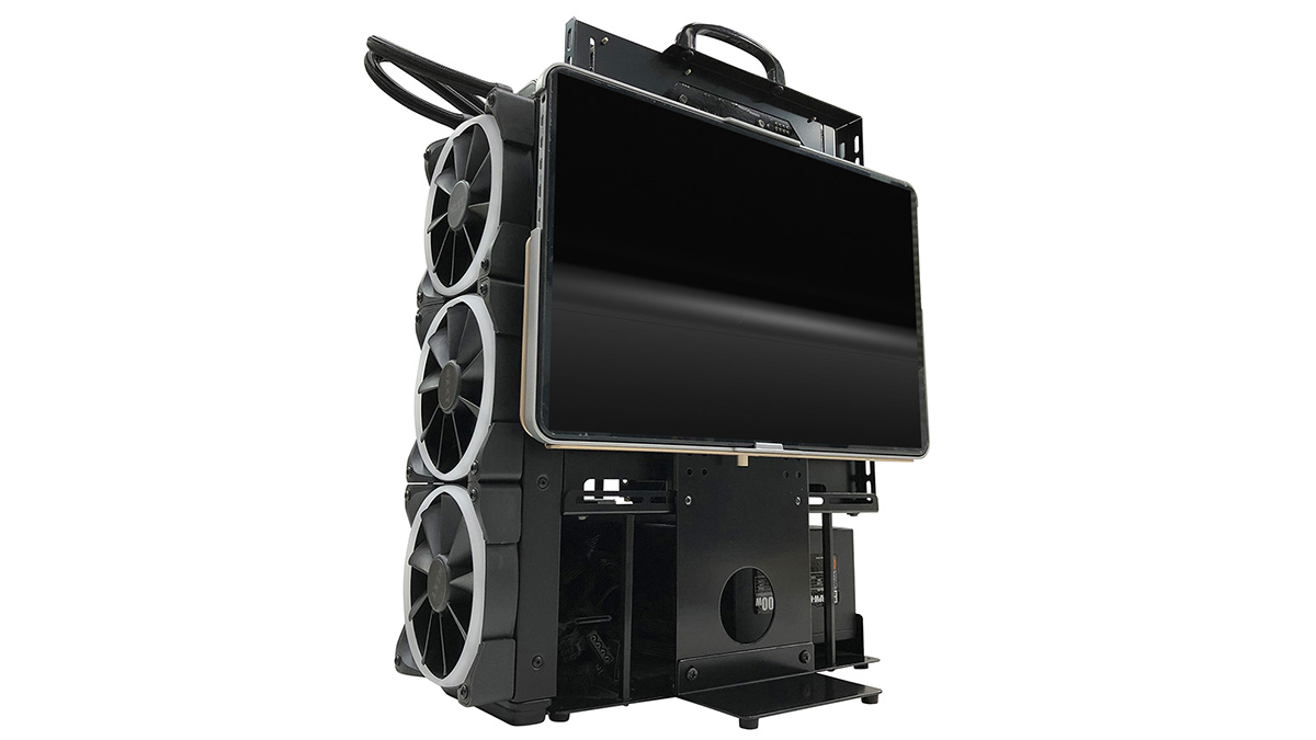 長尾製作所、オープンフレームの背面にモニターを装着できるオプション