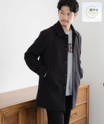 軽やかストレッチショートステンカラーコート/アウトレット価格/115776