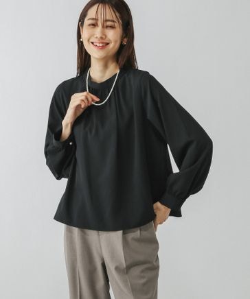 お手入れラクラクスタンドギャザーブラウス/133608/アウトレット価格