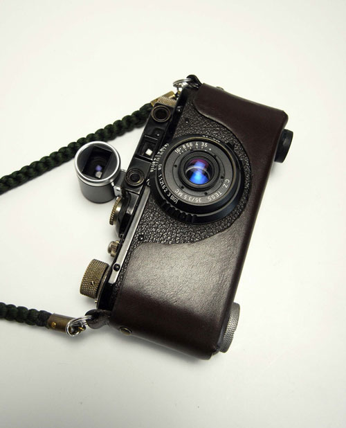 バルナックライカ用スナップホルダー ハンドメイド本革製 黒