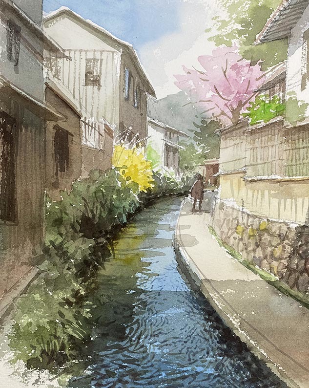 郡上八幡 春 : 赤坂孝史の水彩画 AKASAKA TAKASHI watercolor