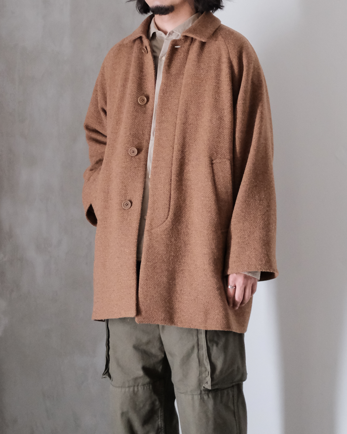 ステンカラーコート ショート(Unisex) col.Brown Tweed | PEOPLE