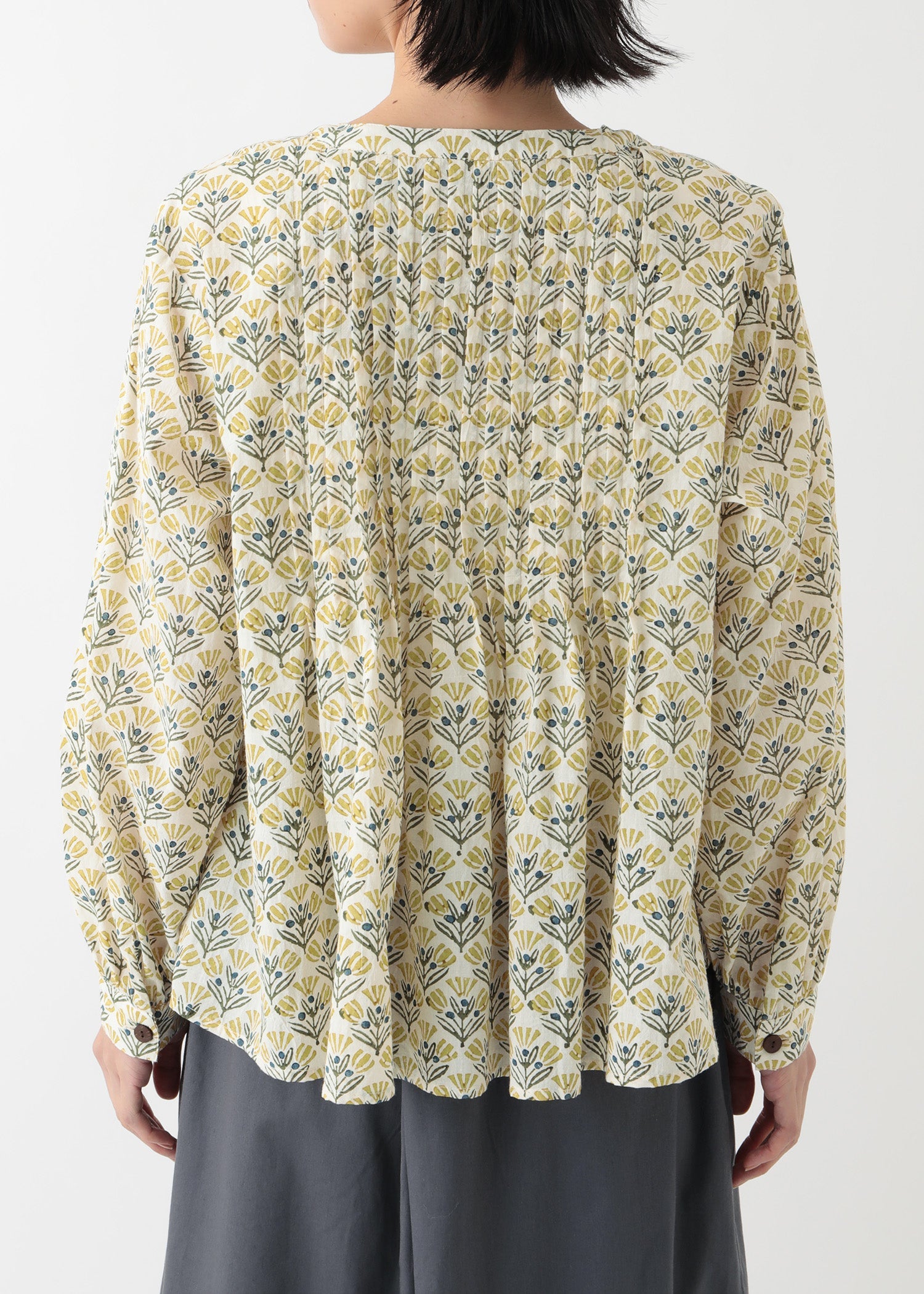 コットンブロックプリントブラウス フラワー柄