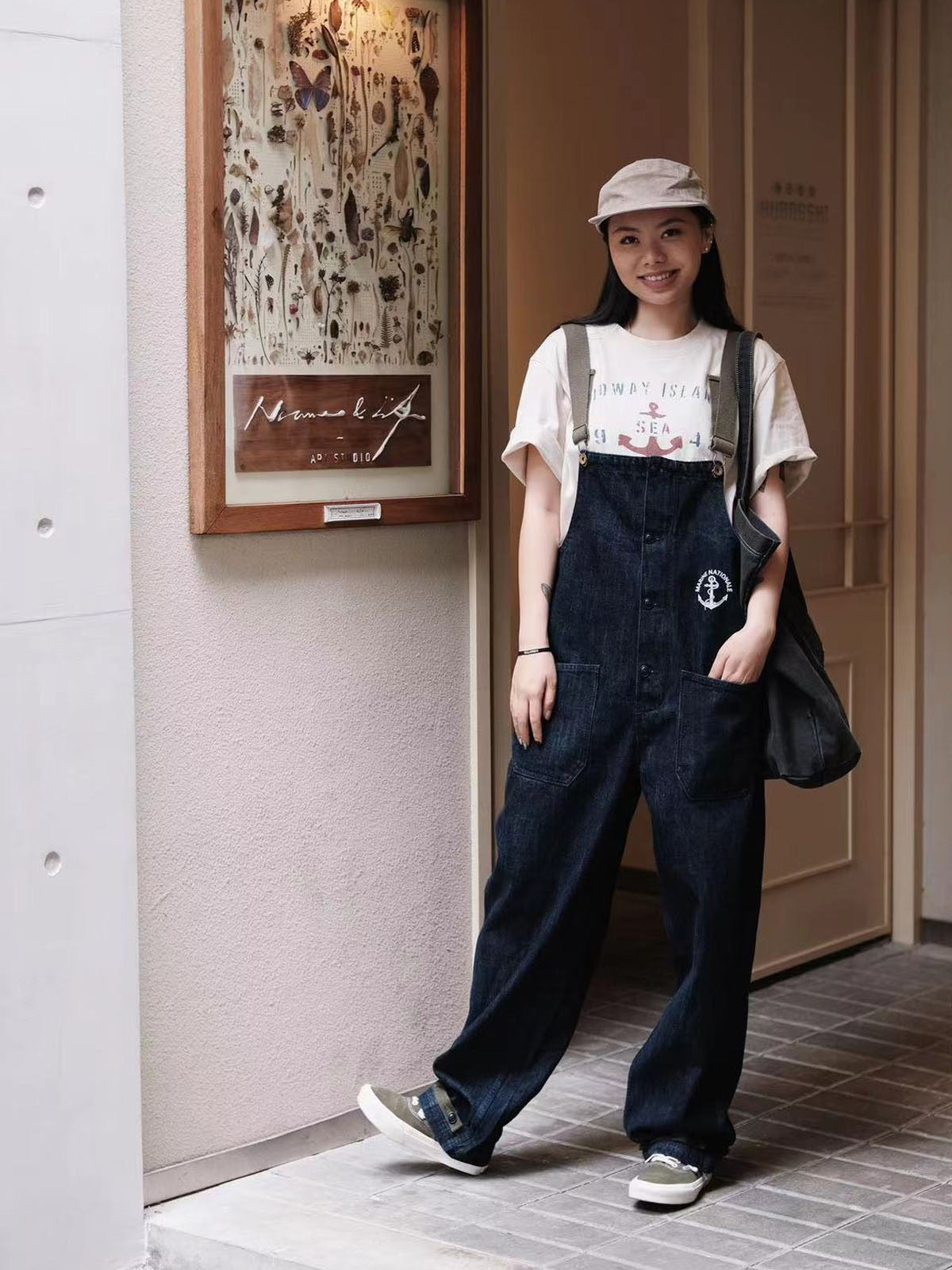 海軍 デニム デッキオーバーオール-PESSOA CLUB