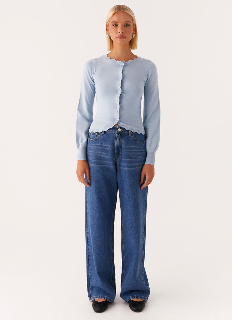 Mikah Lace Trim Cardigan - Baby Blue – Peppermayo Canada