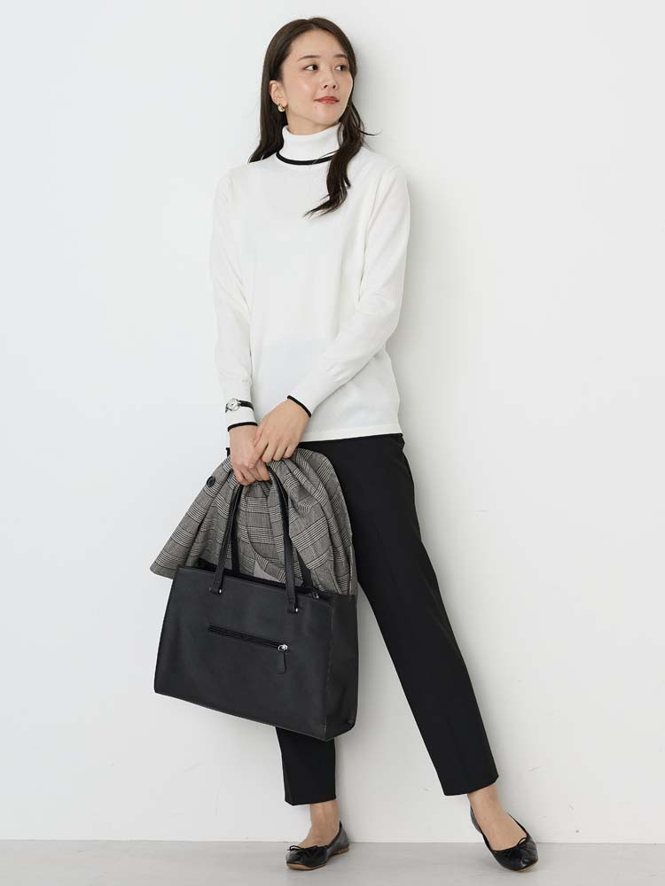 オフホワイト 天竺タートルネックニット オフホワイト/ブラック