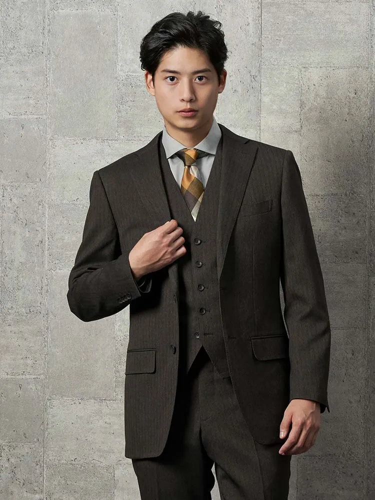 上下洗える】スリーピーススーツ ウールライク【クラシコ】ヘリンボン