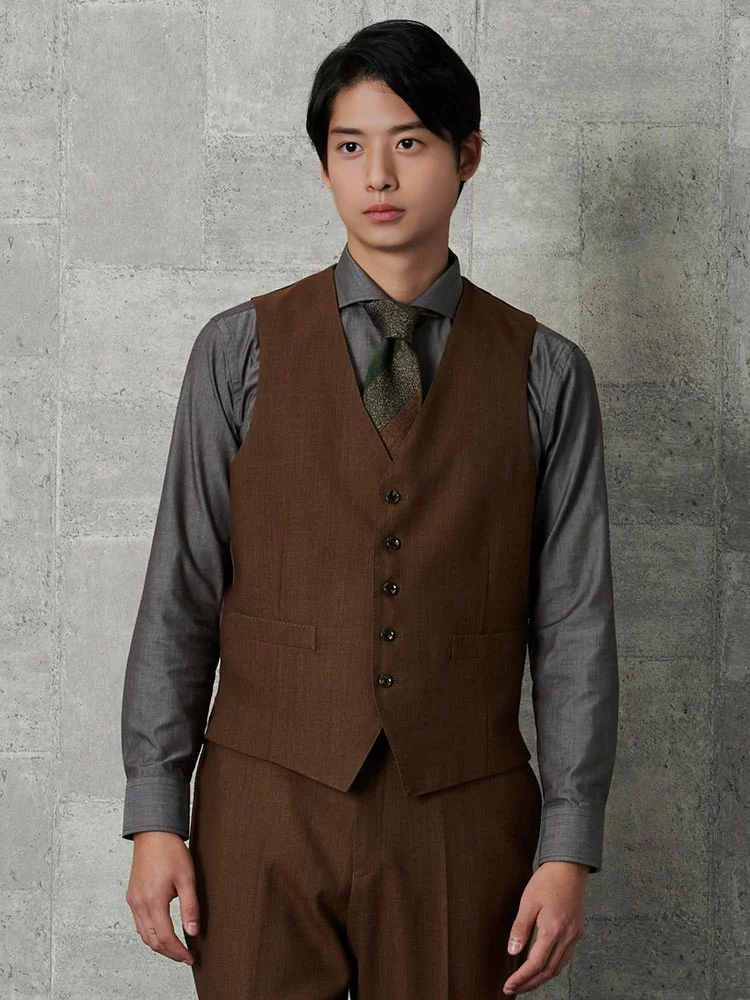 ブルー EDWIN ウール混デニムライク ベスト ブラック/ブルー/ブラウン