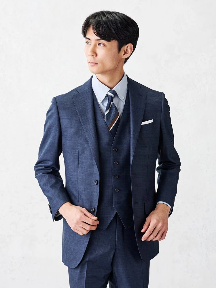 ベスト付き】光沢スリーピーススーツ【クラシコ】ネイビー | P.S.FA