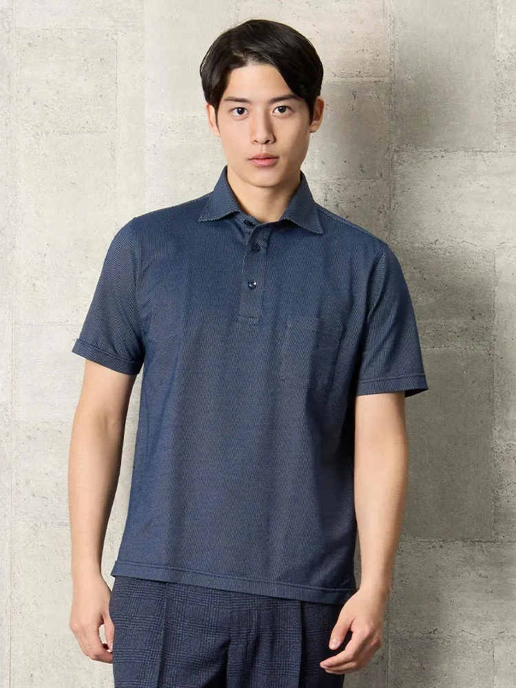 ネイビー 鹿の子ドット柄 ポロシャツ ブラック/ブルー/ネイビー | P.S.