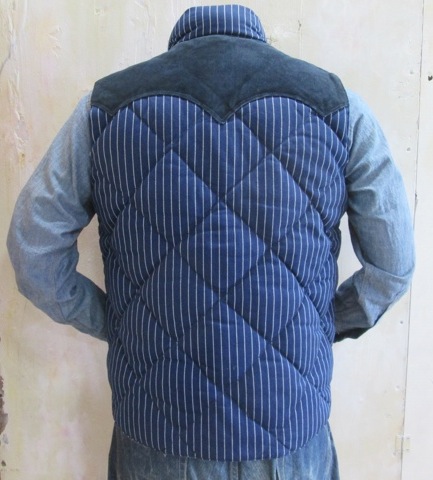 シュガーケーン レザーヨークダウンベスト ウォバッシュストライプ