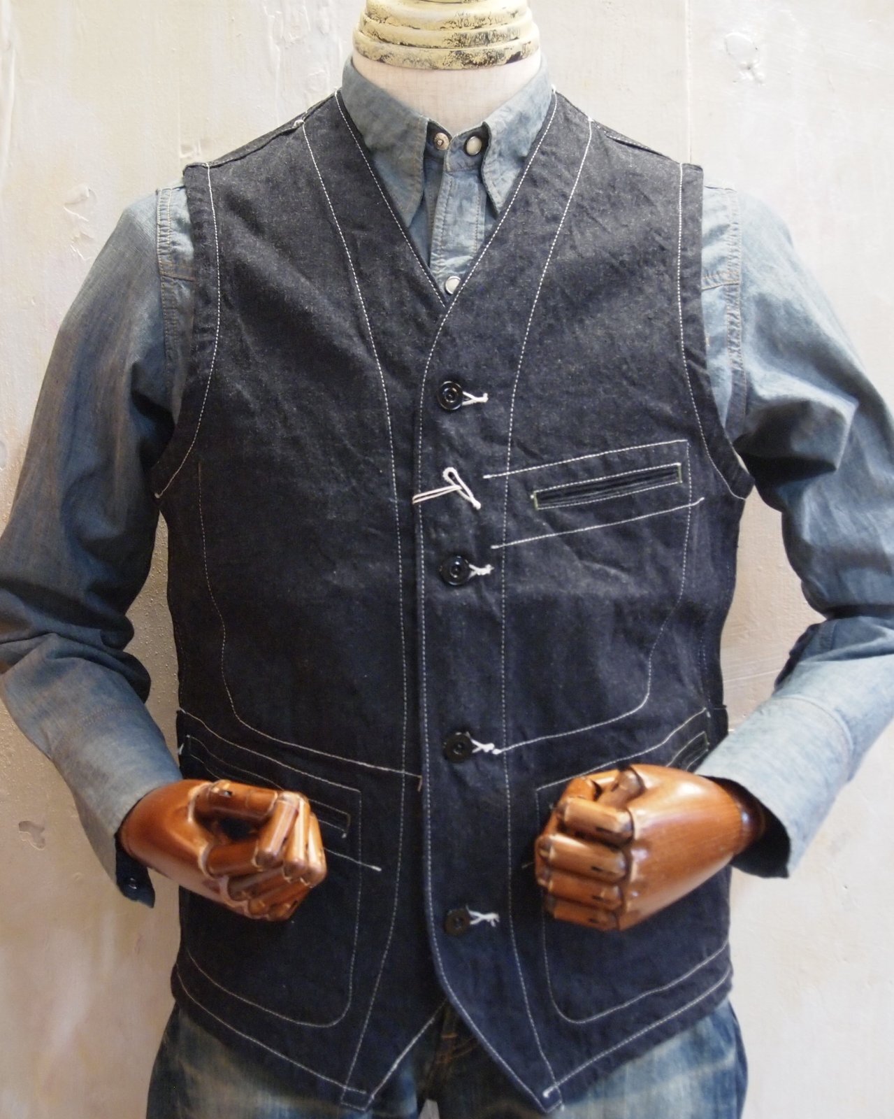 シュガーケーン 11オンスブルーデニム ワークベスト - JET RUG