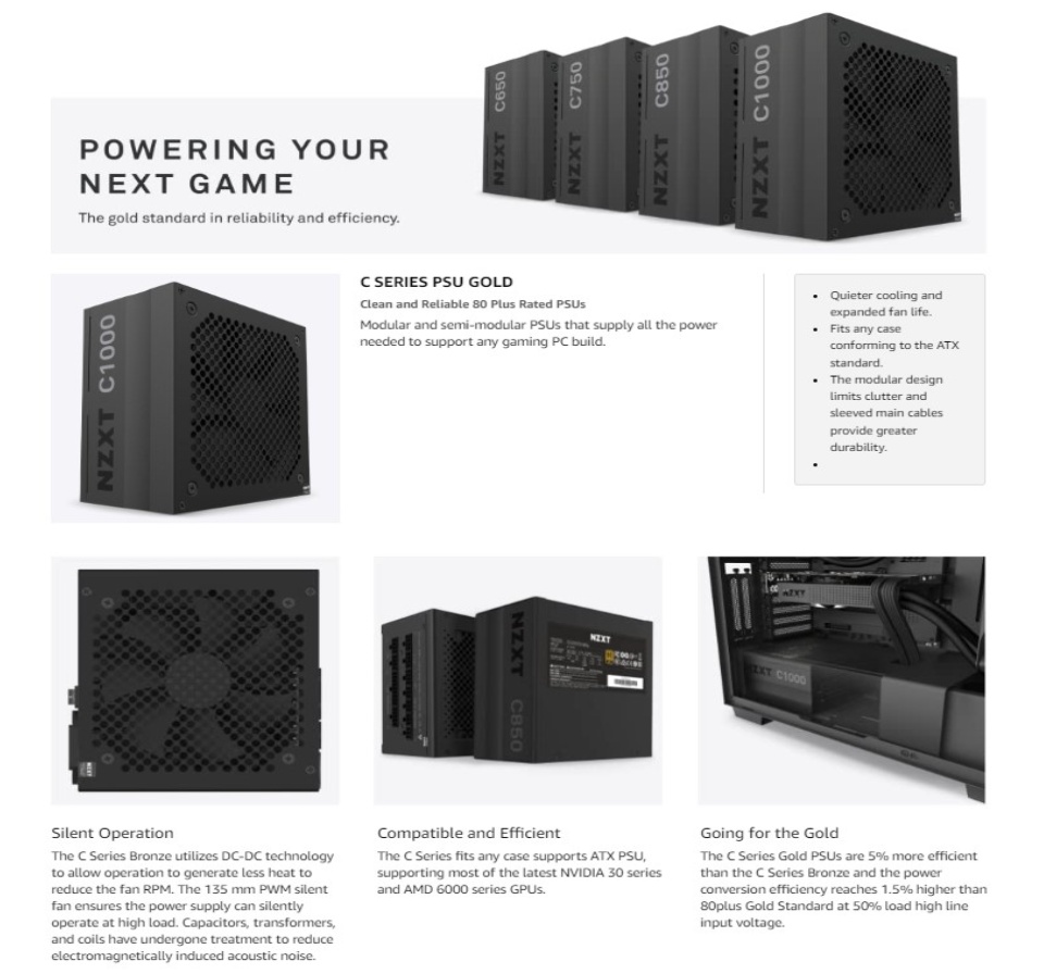 NZXT C650 GOLD 650W 80+ Full Modular PA-6G1BB-US Power Supply