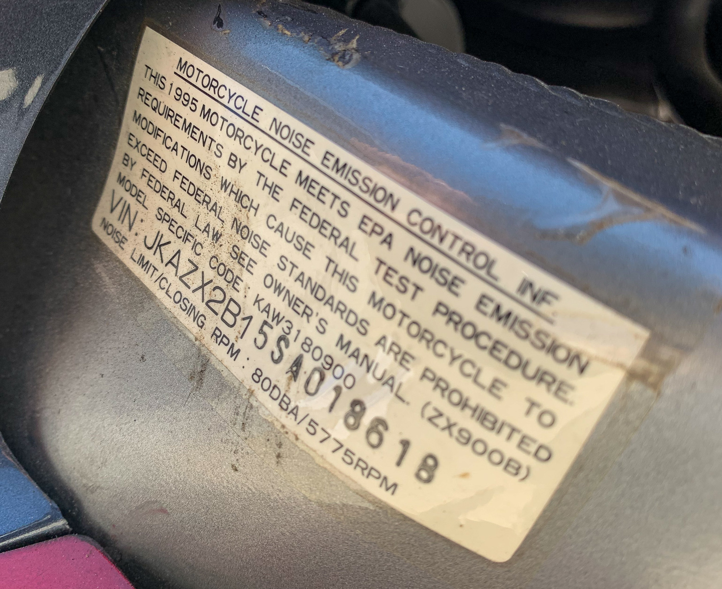 No Reserve – 1995 Kawasaki Ninja ZX-9R Rolling Chassis – Iconic