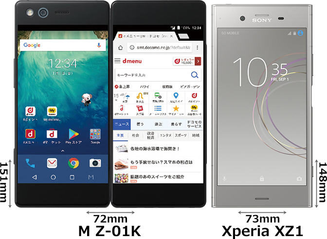 M Z-01K」と「Xperia XZ1」の違い - フォトスク