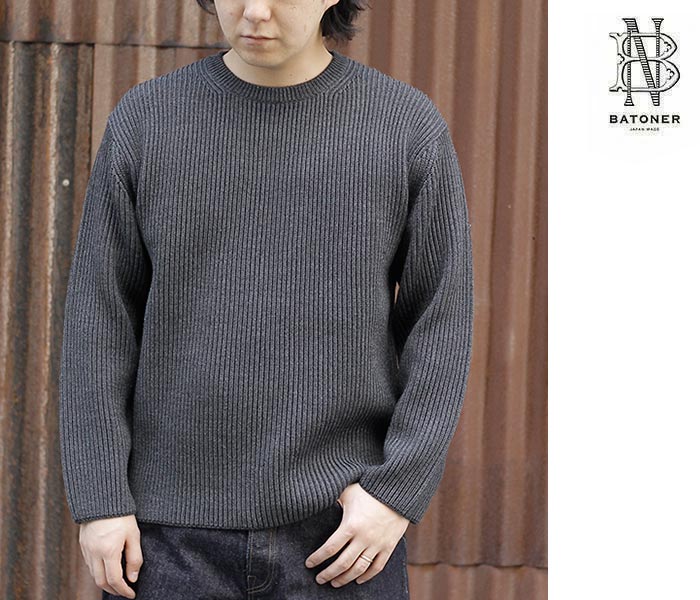 バトナー BATONER ソリッドウール リブ クルーネック SOLID WOOL RIB