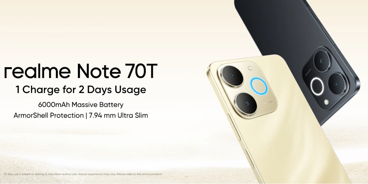 realme Note 70T 発表、6000mAhバッテリー搭載のエントリー