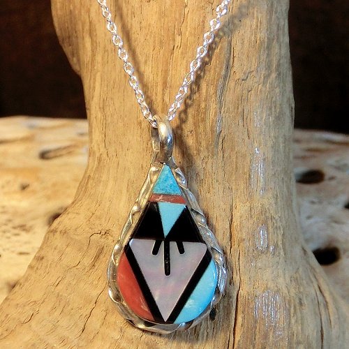 ズニ族：ティアドロップ型 マルチインレイ ペンダント - PINE☆FIELD