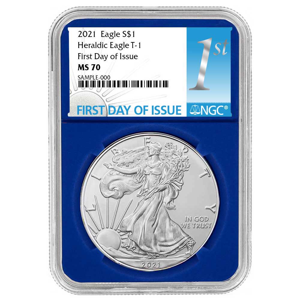 2021 $1 Type 1 American Silver Eagle NGC MS70 FDI First Label Blue