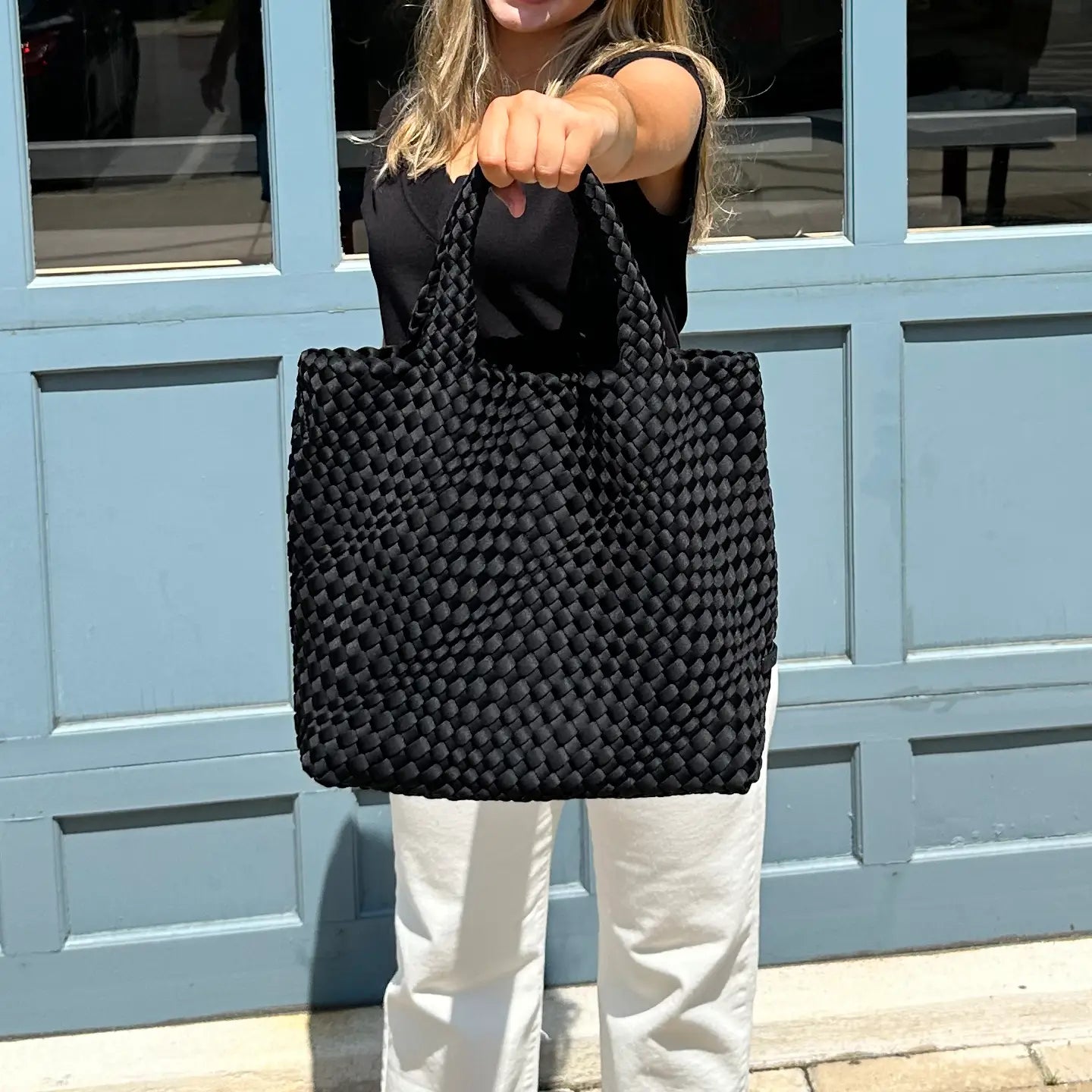 AHDORNED Black Woven Neoprene Tote Crossbody - Lilly– Pink Dot Styles