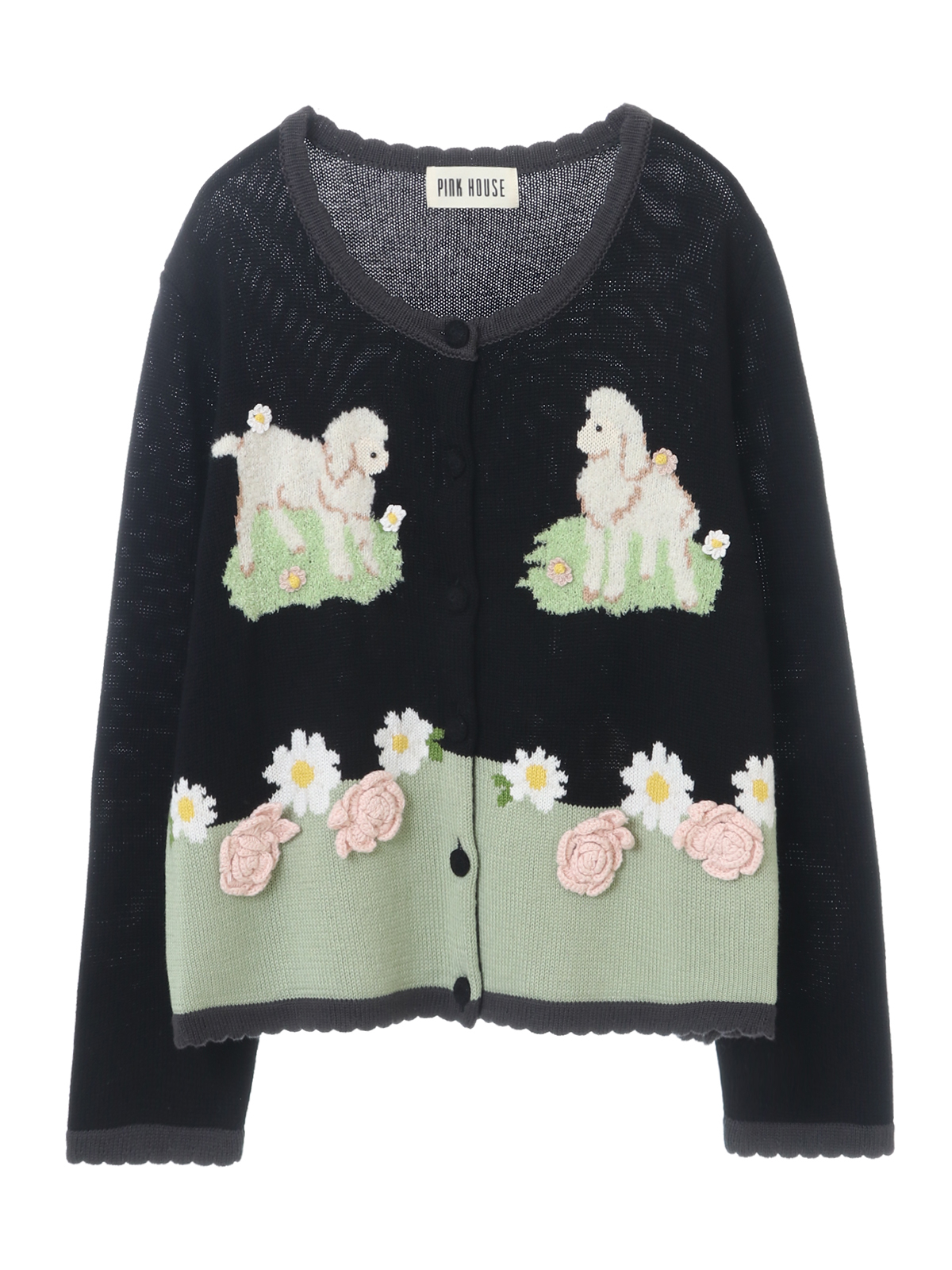 ピンクハウス PINK HOUSE カーディガン ニット 長袖 フラワーモチーフ