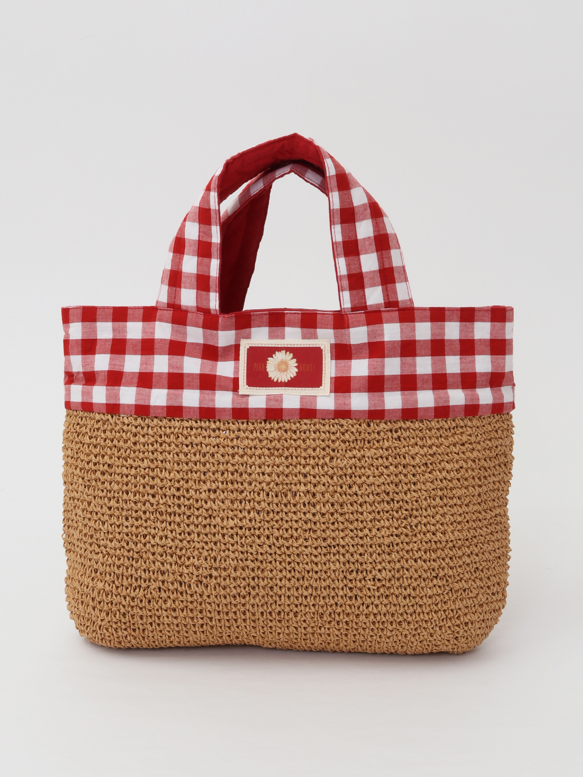 OUTLET】ブロックチェック使いペーパーヤーントートバッグ｜ピンク