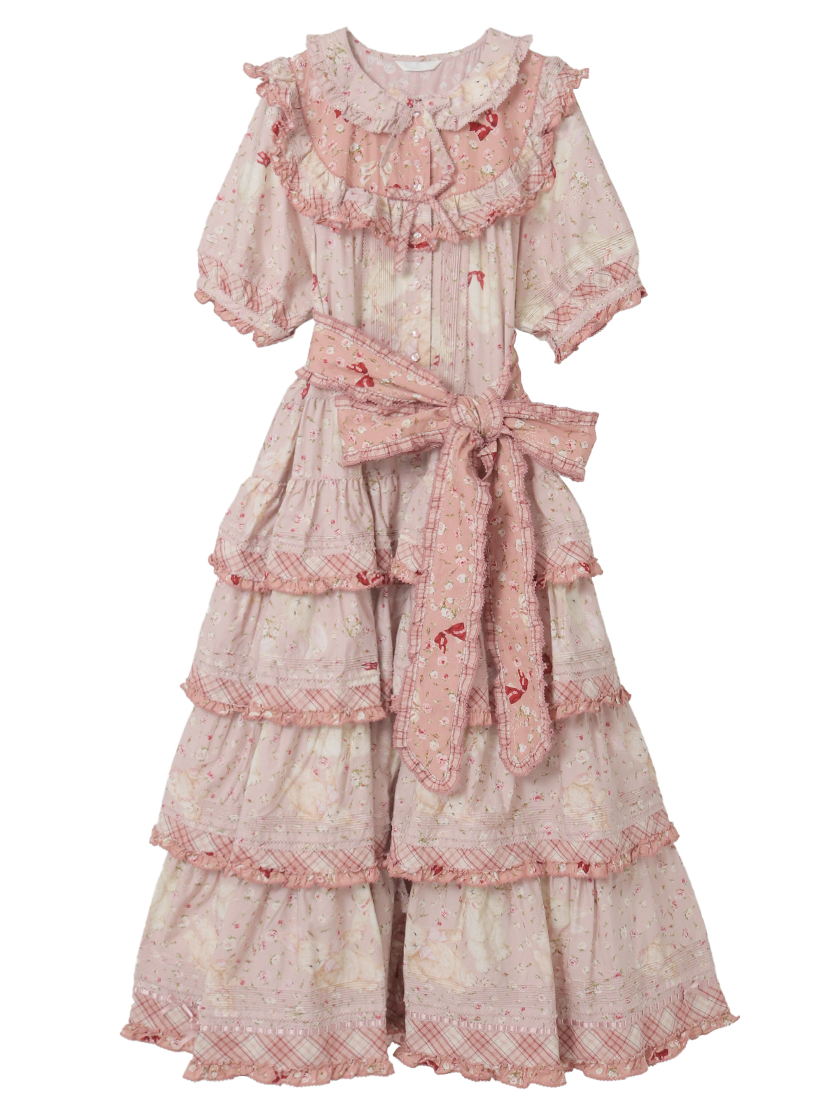 バラ園うさぎプリントパッチワークワンピース｜ピンクハウス