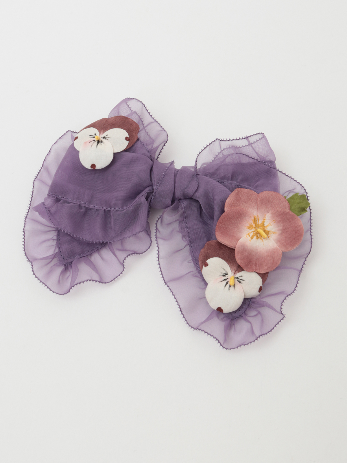 パンジーコサージュ付きオーガンジーリボンブローチ｜ピンクハウス