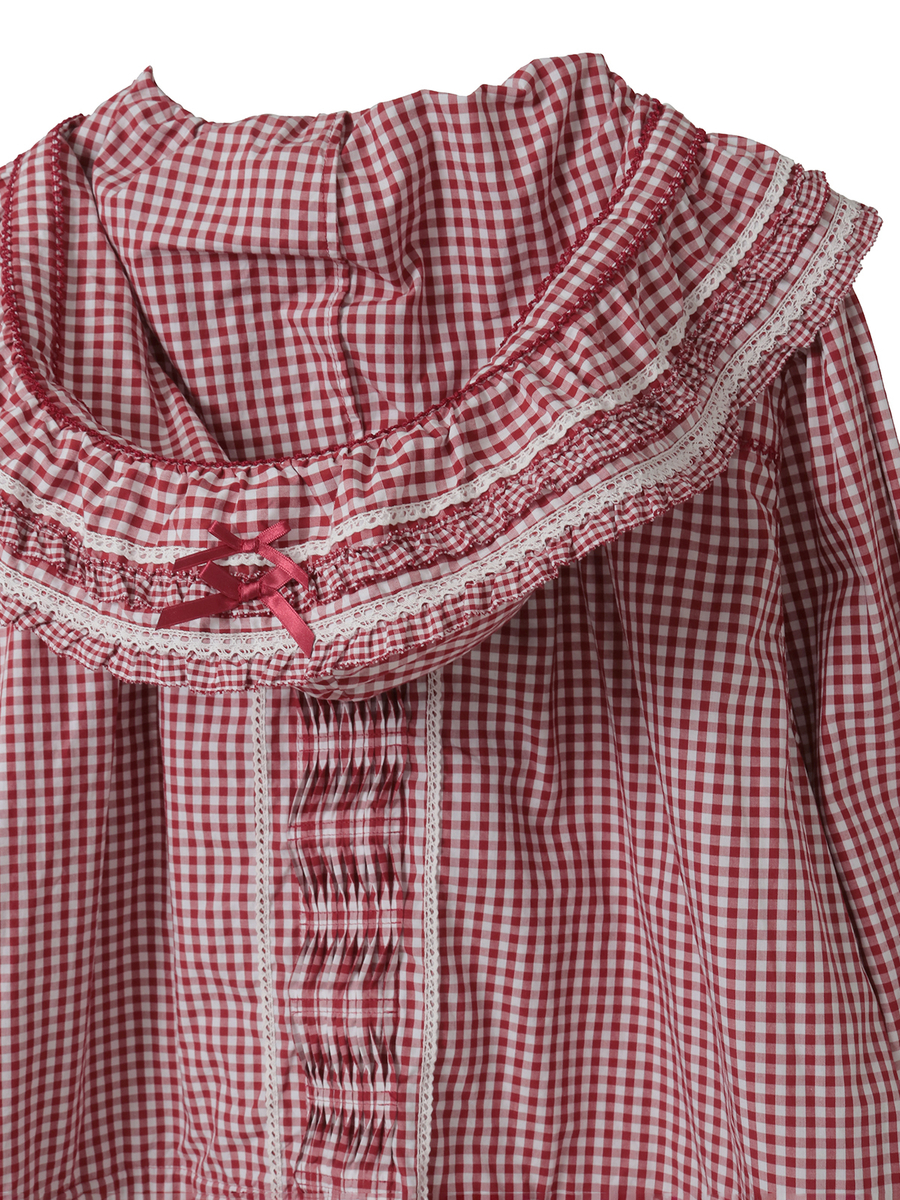 ギンガムチェックフード付きオーバーブラウス｜ピンクハウス